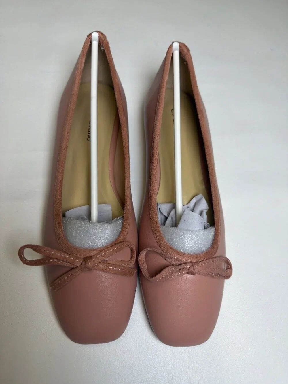 C. Paravano Pink Leather Bowknot Ballet Flats Square Toe, Size 5.5 NIB